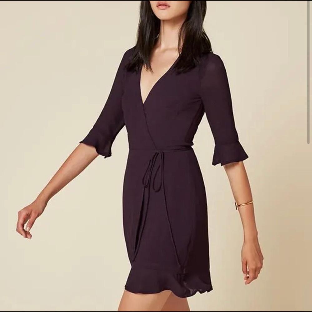 XS Reformation Wren Wrap Dress in Eggplant